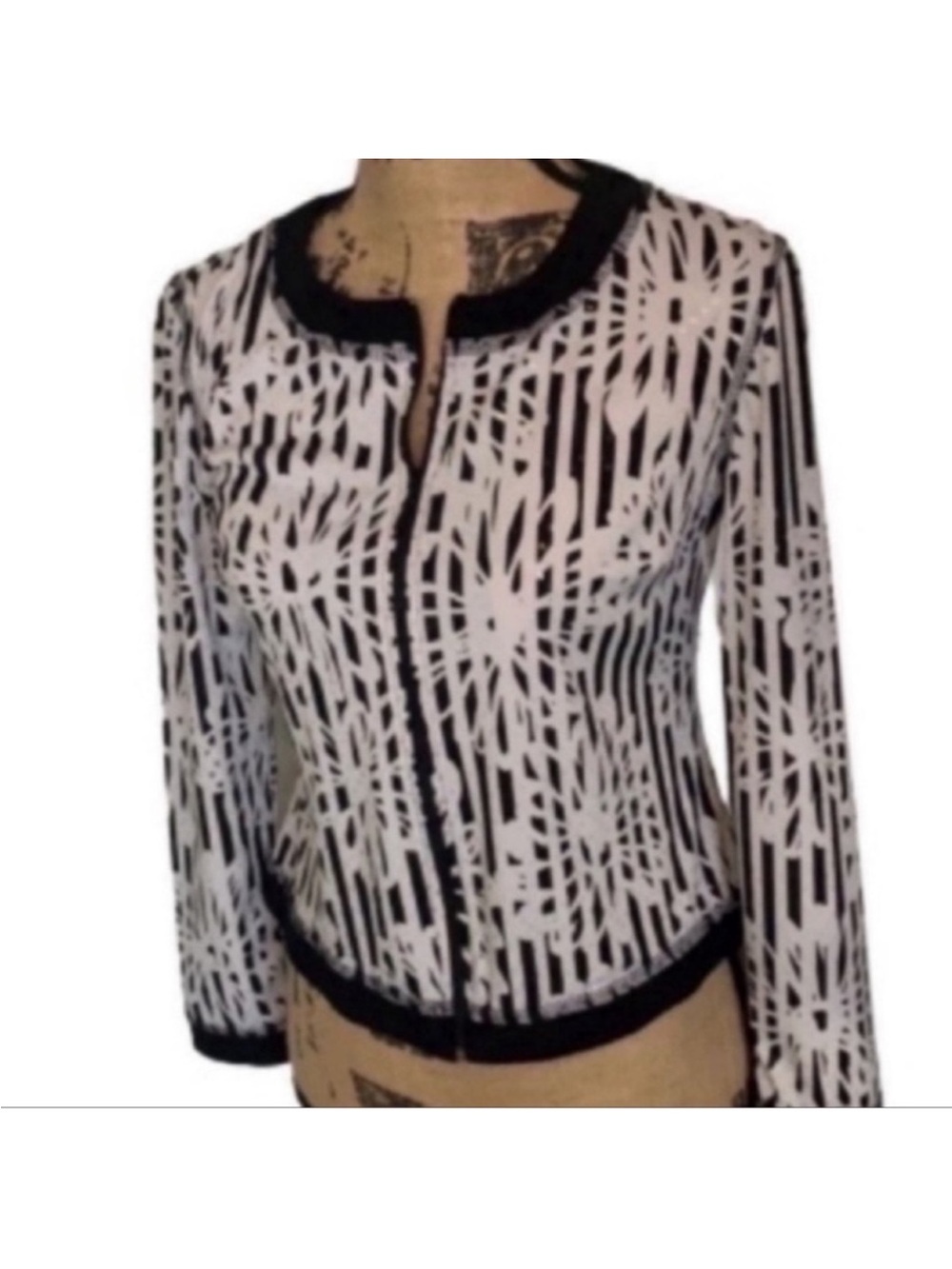 MSK Black and White Patterned Open-Front Jacket - Picture 2 of 5